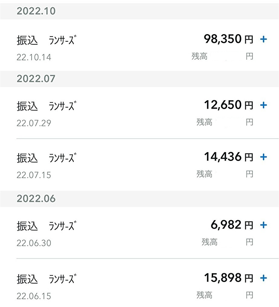 ランサーズの振込み履歴